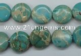 CAT84 15.5 inches 14mm flat round dyed natural aqua terra jasper beads