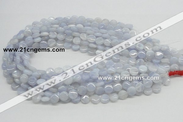 CBC11 15.5 inches 10mm flat round blue chalcedony beads wholesale