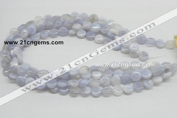 CBC12 15.5 inches 12mm flat round blue chalcedony beads wholesale