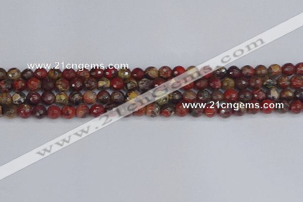 CBD369 15.5 inches 6mm faceted round brecciated jasper beads