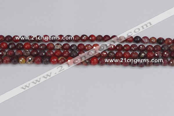 CBD376 15.5 inches 6mm faceted round poppy jasper beads