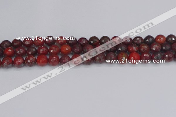 CBD378 15.5 inches 10mm faceted round poppy jasper beads