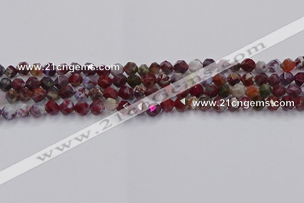 CBD383 15.5 inches 6mm faceted nuggets brecciated jasper beads