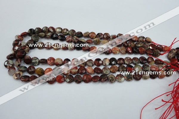 CBD45 15.5 inches 10mm faceted coin brecciated jasper gemstone beads