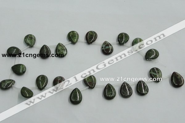 CBG21 13*18mm top-drilled flat teardrop bronze green gemstone beads