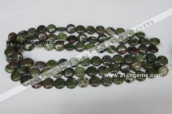 CBG35 15.5 inches 14mm flat round bronze green gemstone beads