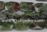 CBG69 15.5 inches 13*18mm wavy rectangle bronze green gemstone beads