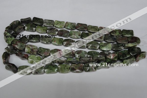 CBG69 15.5 inches 13*18mm wavy rectangle bronze green gemstone beads