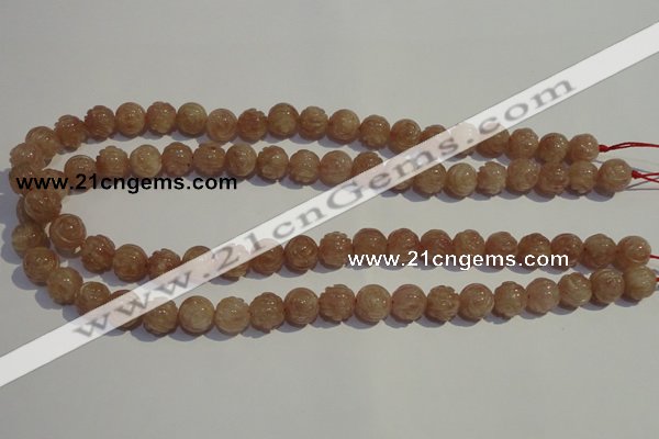 CBQ14 15.5 inches 10mm carved round strawberry quartz beads