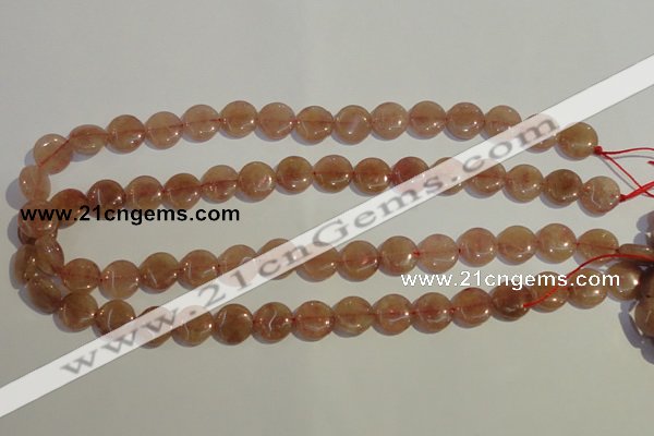 CBQ16 15.5 inches 12mm flat round strawberry quartz beads wholesale