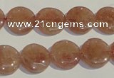 CBQ17 15.5 inches 14mm flat round strawberry quartz beads wholesale