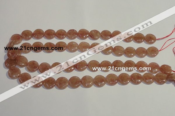 CBQ17 15.5 inches 14mm flat round strawberry quartz beads wholesale