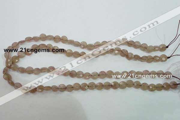 CBQ240 15.5 inches 8mm faceted coin strawberry quartz beads