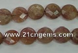 CBQ241 15.5 inches 10mm faceted coin strawberry quartz beads