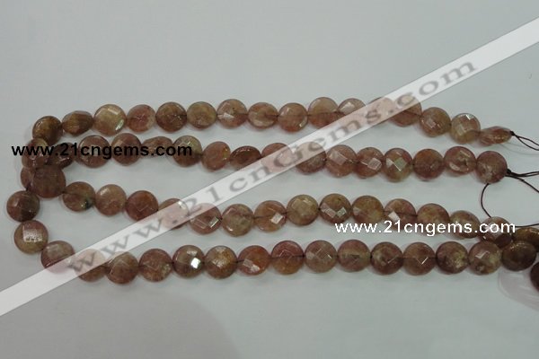 CBQ241 15.5 inches 10mm faceted coin strawberry quartz beads