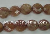 CBQ242 15.5 inches 12mm faceted coin strawberry quartz beads