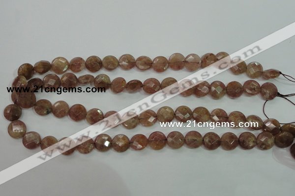 CBQ242 15.5 inches 12mm faceted coin strawberry quartz beads