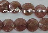 CBQ243 15.5 inches 14mm faceted coin strawberry quartz beads