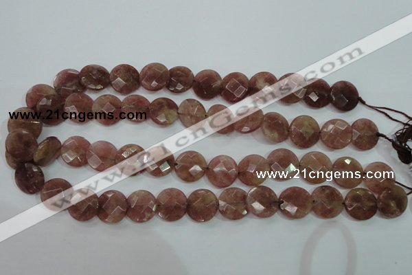 CBQ243 15.5 inches 14mm faceted coin strawberry quartz beads