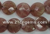 CBQ244 15.5 inches 16mm faceted coin strawberry quartz beads