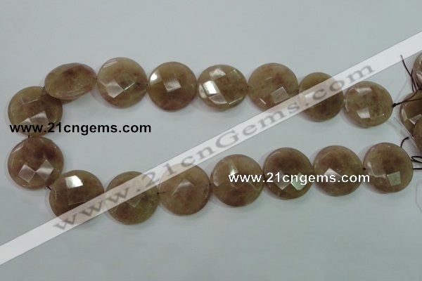 CBQ246 15.5 inches 25mm faceted coin strawberry quartz beads