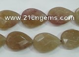 CBQ260 15.5 inches 13*18mm faceted flat teardrop strawberry quartz beads