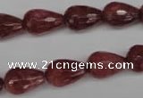 CBQ268 15.5 inches 10*15mm faceted teardrop strawberry quartz beads