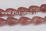 CBQ269 15.5 inches 10*15mm faceted teardrop strawberry quartz beads