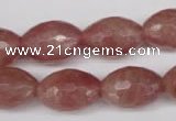 CBQ272 15.5 inches 12*18mm faceted rice strawberry quartz beads