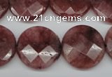 CBQ281 15.5 inches 20mm faceted coin strawberry quartz beads