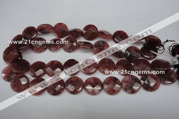 CBQ281 15.5 inches 20mm faceted coin strawberry quartz beads