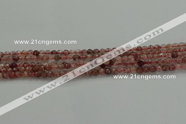 CBQ320 15.5 inches 4mm faceted round strawberry quartz beads