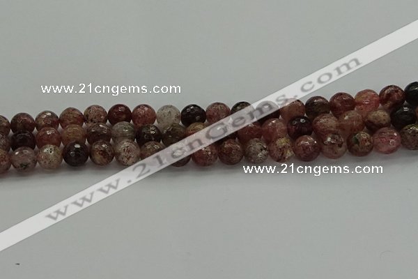 CBQ322 15.5 inches 8mm faceted round strawberry quartz beads