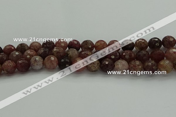 CBQ324 15.5 inches 12mm faceted round strawberry quartz beads