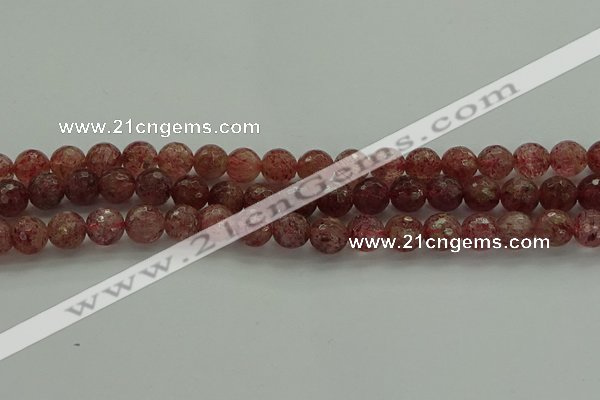 CBQ332 15.5 inches 8mm faceted round strawberry quartz beads