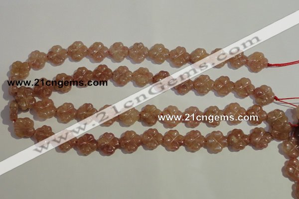 CBQ37 15.5 inches 15mm carved flower strawberry quartz beads