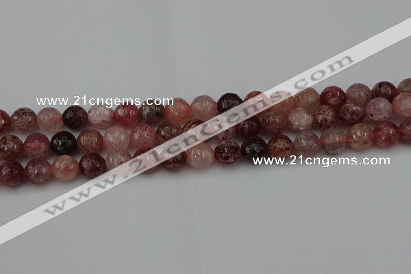 CBQ413 15.5 inches 10mm faceted round strawberry quartz beads