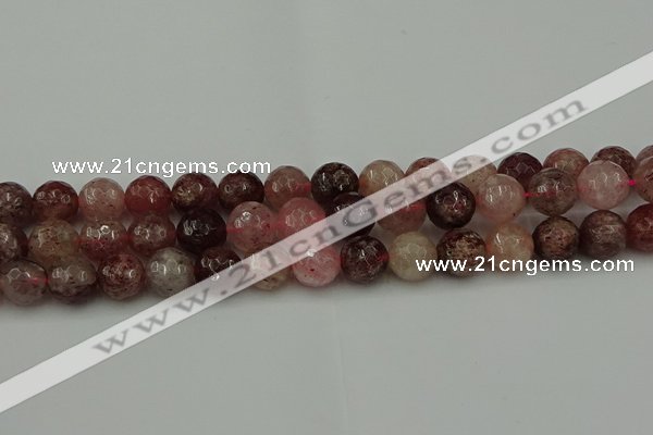 CBQ414 15.5 inches 12mm faceted round strawberry quartz beads