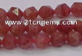 CBQ431 15.5 inches 6mm faceted nuggets strawberry quartz beads