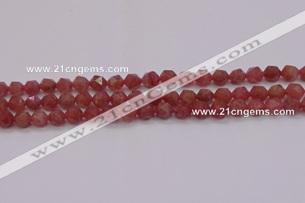 CBQ432 15.5 inches 8mm faceted nuggets strawberry quartz beads