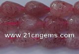 CBQ453 15.5 inches 10*14mm faceted teardrop strawberry quartz beads