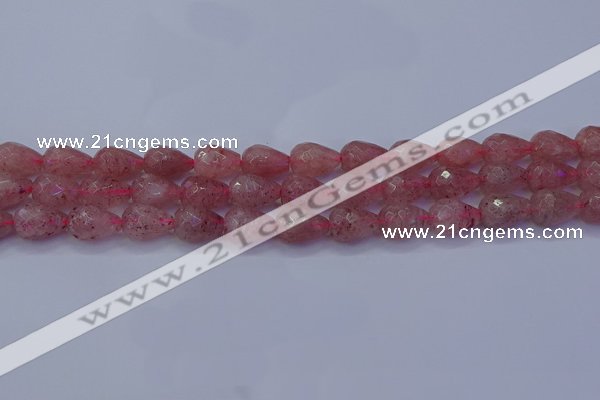 CBQ453 15.5 inches 10*14mm faceted teardrop strawberry quartz beads
