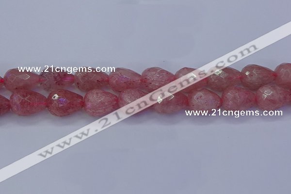 CBQ456 15.5 inches 15*20mm faceted teardrop strawberry quartz beads