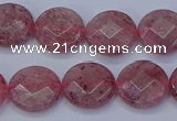 CBQ459 15.5 inches 10mm faceted coin strawberry quartz beads