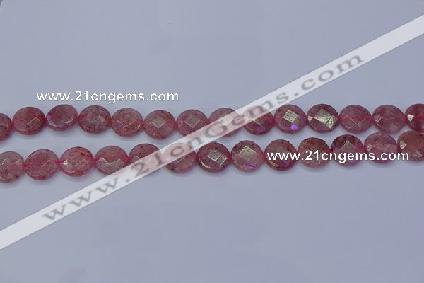 CBQ459 15.5 inches 10mm faceted coin strawberry quartz beads