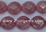 CBQ460 15.5 inches 12mm faceted coin strawberry quartz beads