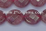 CBQ461 15.5 inches 14mm faceted coin strawberry quartz beads