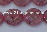 CBQ462 15.5 inches 16mm faceted coin strawberry quartz beads