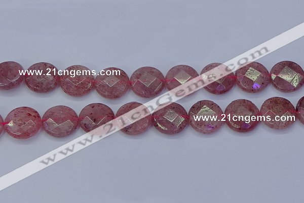 CBQ463 15.5 inches 18mm faceted coin strawberry quartz beads