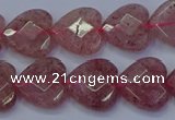 CBQ468 15.5 inches 10mm faceted heart strawberry quartz beads